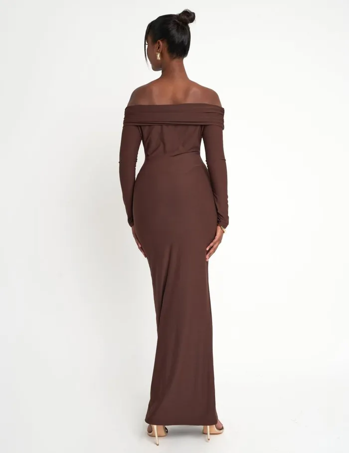 Women Slinky Bardot Maxi Dress Brown Brown Public Desire Dresses