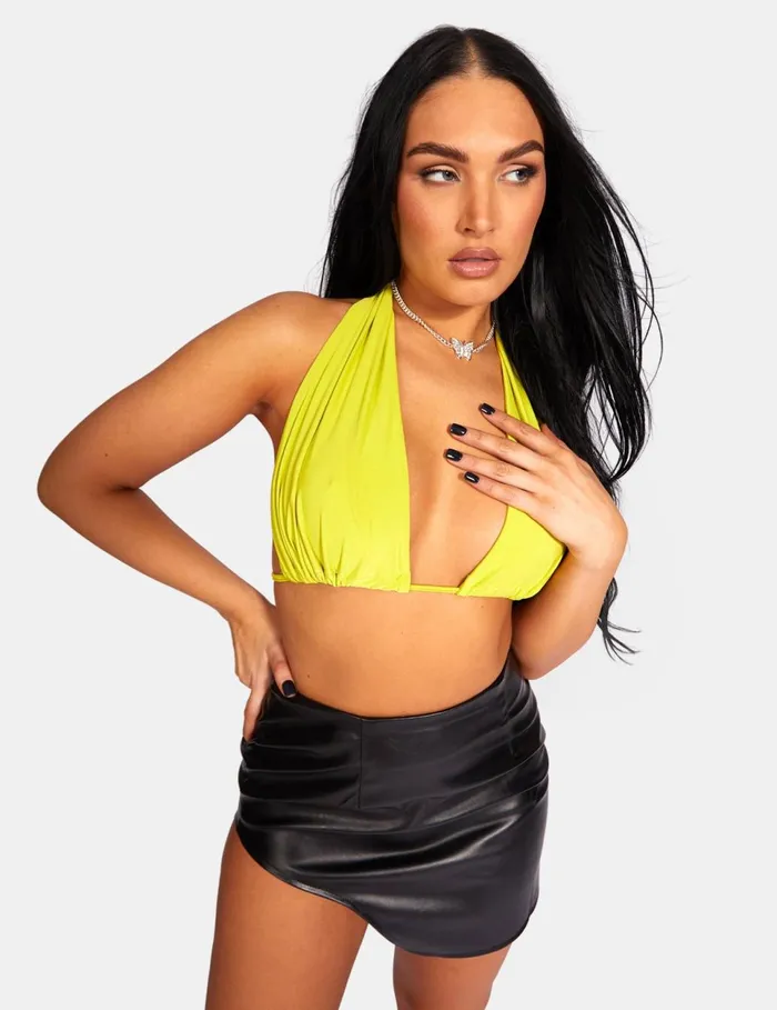 Women Slinky Halterneck Top Lime Green Public Desire Tops