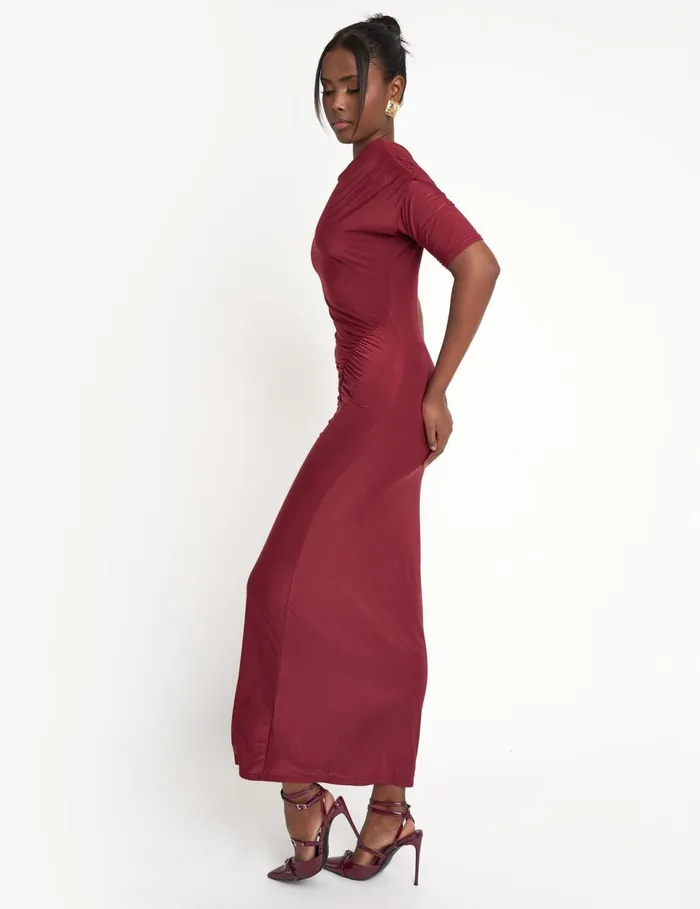 Women Slinky Ruched Detail Maxi Dress Burgundy Burgundy Public Desire Dresses