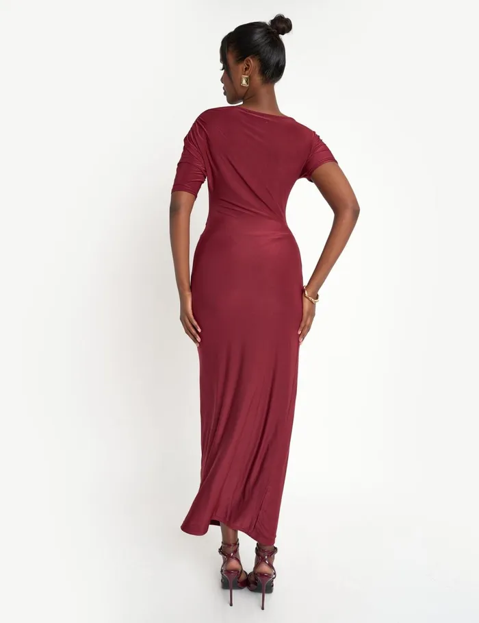 Women Slinky Ruched Detail Maxi Dress Burgundy Burgundy Public Desire Dresses