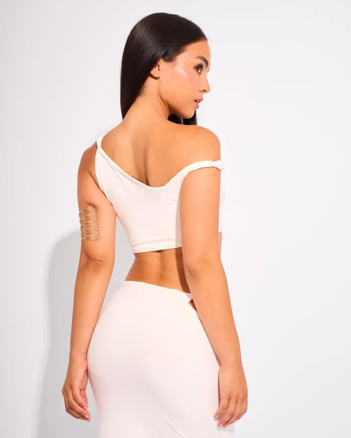 Women Slinky Twist Strap Crop Top White Ivory Public Desire Tops