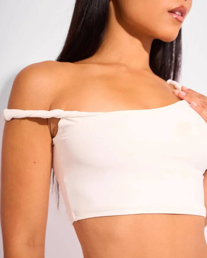 Women Slinky Twist Strap Crop Top White Ivory Public Desire Tops