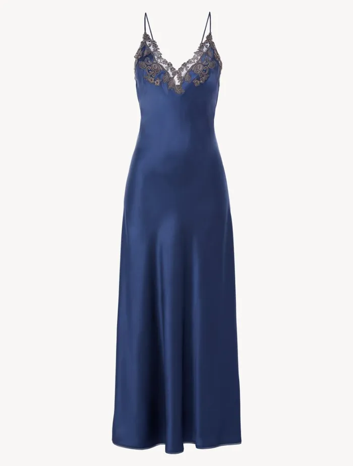 Women Slips and Dresses La Perla Blue Long Nightgown With Frastaglio