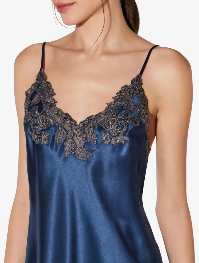 Women Slips and Dresses La Perla Blue Silk Slip Dress With Frastaglio