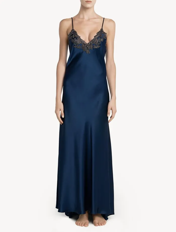 Women Slips and Dresses La Perla Long Blue Nightgown With Frastaglio