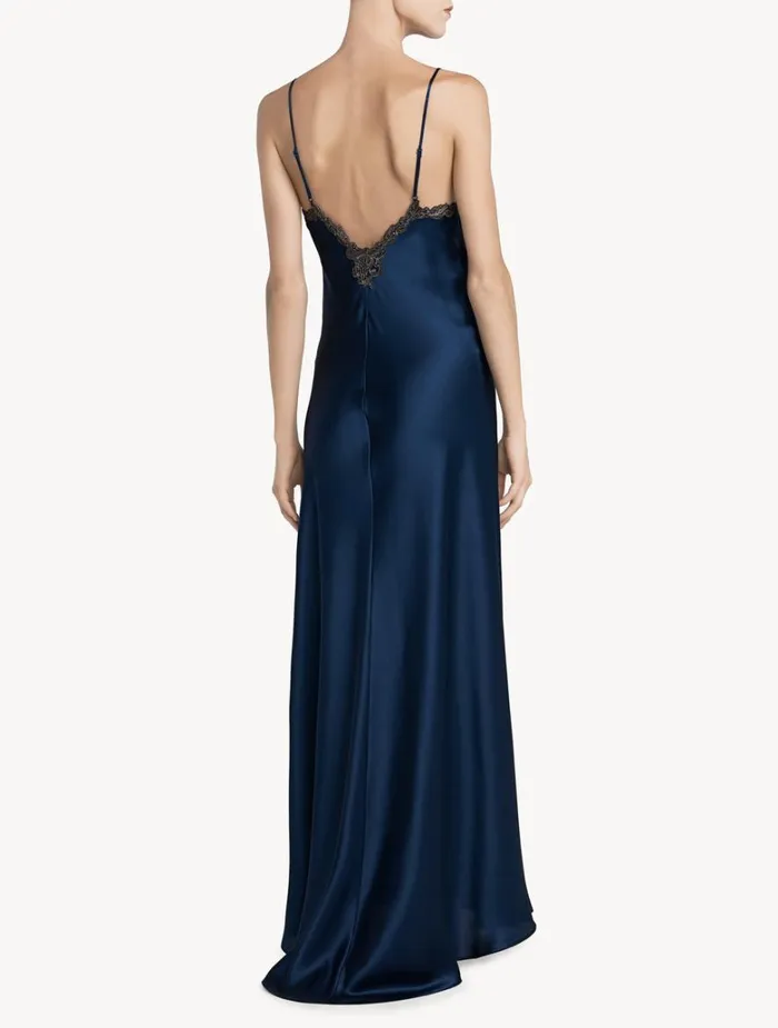 Women Slips and Dresses La Perla Long Blue Nightgown With Frastaglio