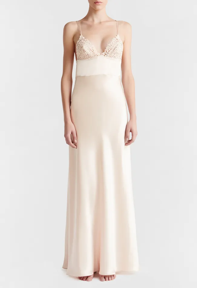 Women Slips and Dresses La Perla Rose Beige Long Night Dress