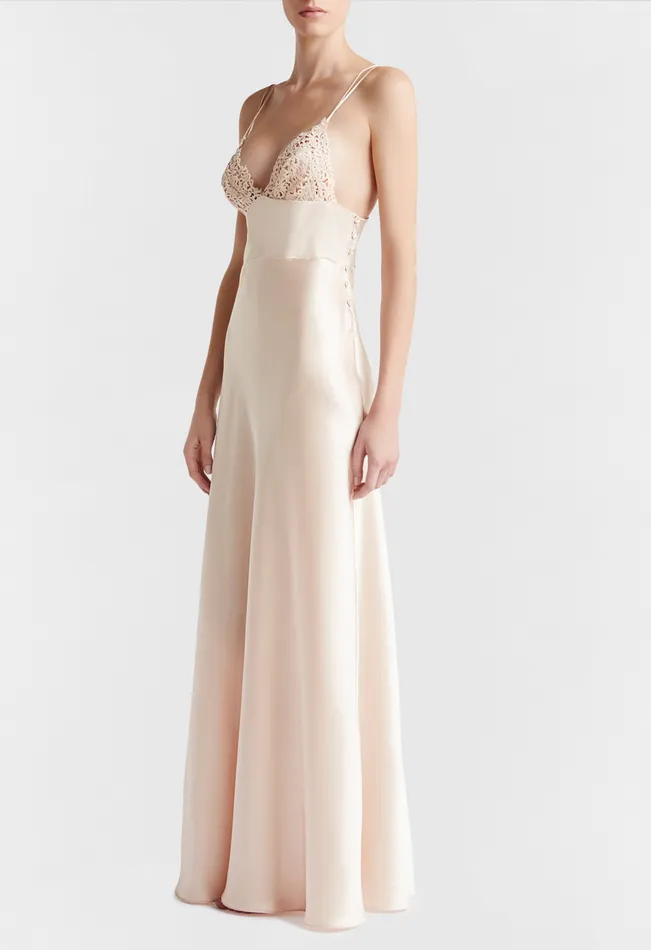 Women Slips and Dresses La Perla Rose Beige Long Night Dress