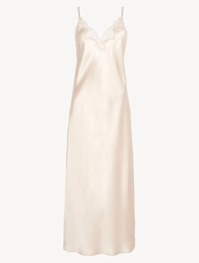 Women Slips and Dresses La Perla Rose Beige Silk Long Nightgown With Macram