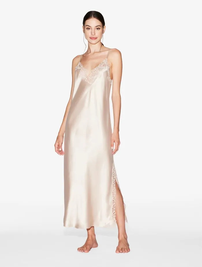 Women Slips and Dresses La Perla Rose Beige Silk Long Nightgown With Macram