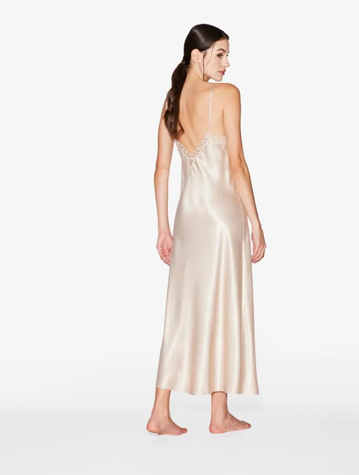 Women Slips and Dresses La Perla Rose Beige Silk Long Nightgown With Macram