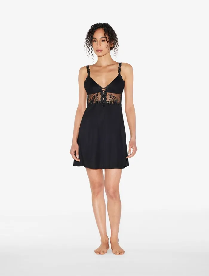 Women Slips and Dresses La Perla Slip Dress In Black Modal With Embroidered Tulle