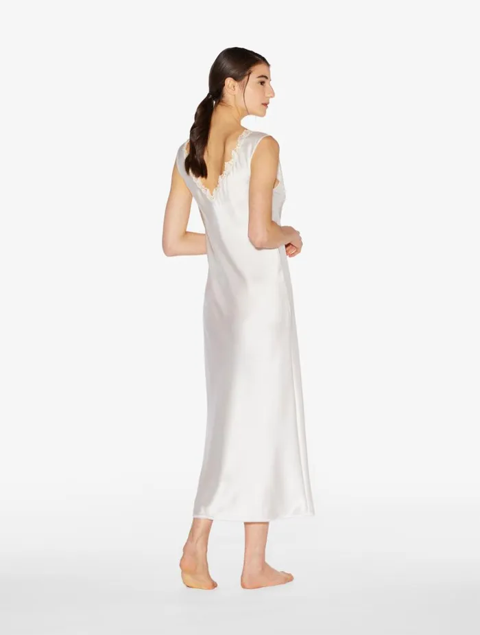 Women Slips and Dresses La Perla White Silk Satin Long Nightgown With Frastaglio