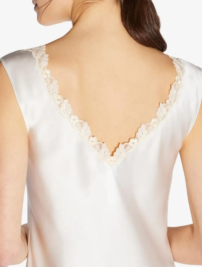 Women Slips and Dresses La Perla White Silk Satin Long Nightgown With Frastaglio