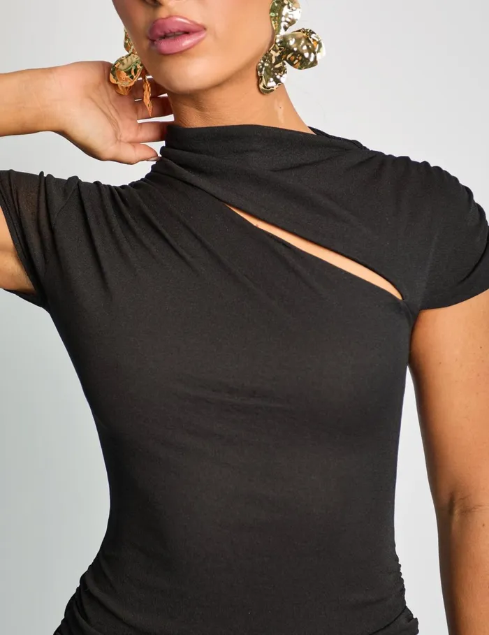 Women Slit Detail Cap Sleeve Mini Dress Black Black Public Desire Occasion