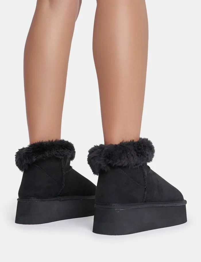 Women Snowdrop Black Fur Ankle Platform Boots Black Public Desire Gifts
