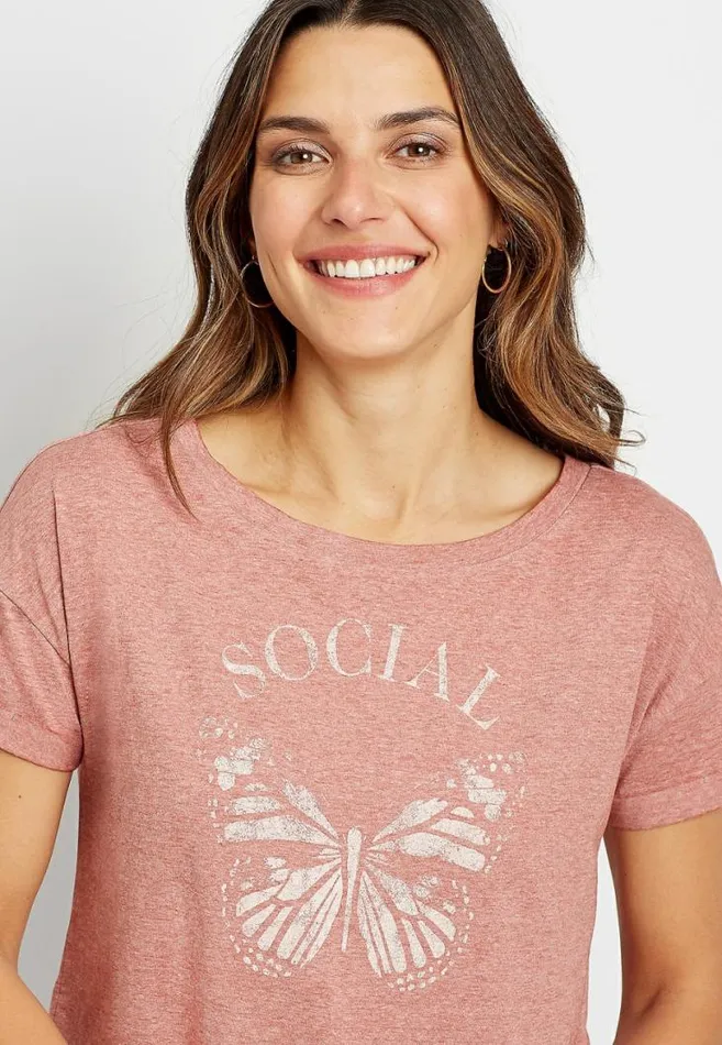 Women Social Butterfly Graphic Tee Maurices Tops