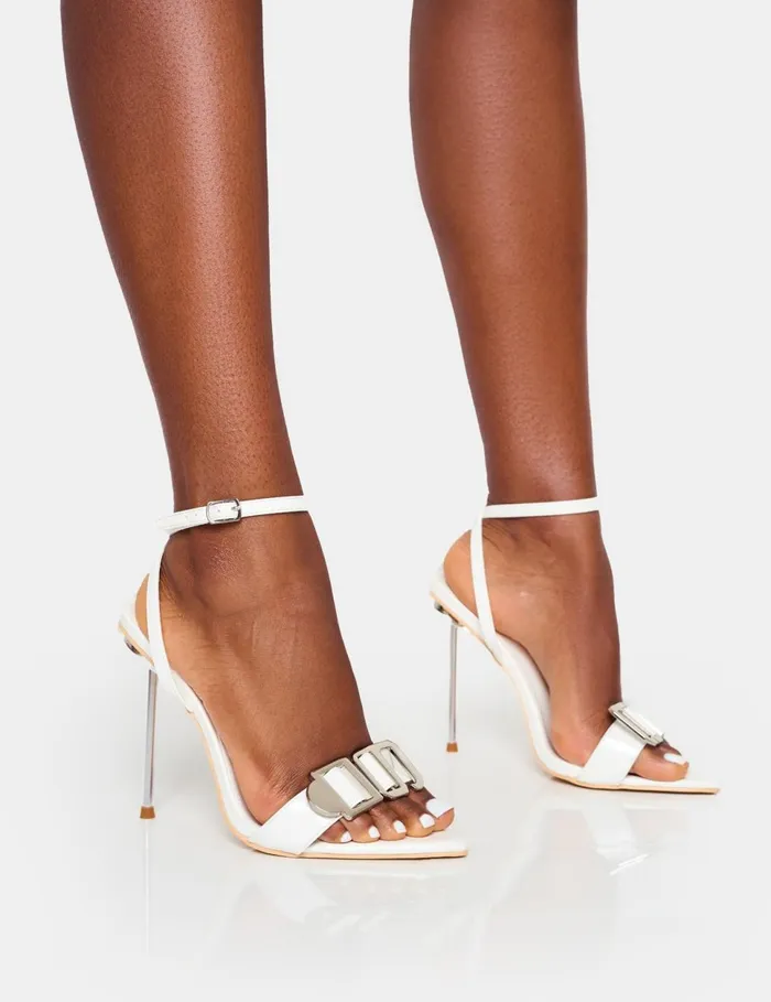 Women Socialite Buckle Detail High Heels White Public Desire Stilettos