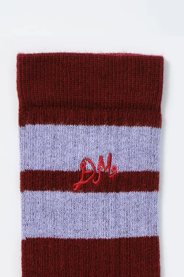 Women Socks Damson Madder Calf Length Socks 8211 Burgundy and Lilac Stripe