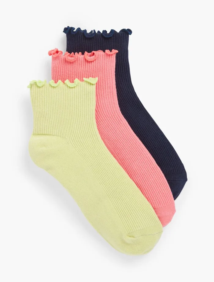 Women Socks Talbots ThreePack Scallop Edge Crew Socks Multi