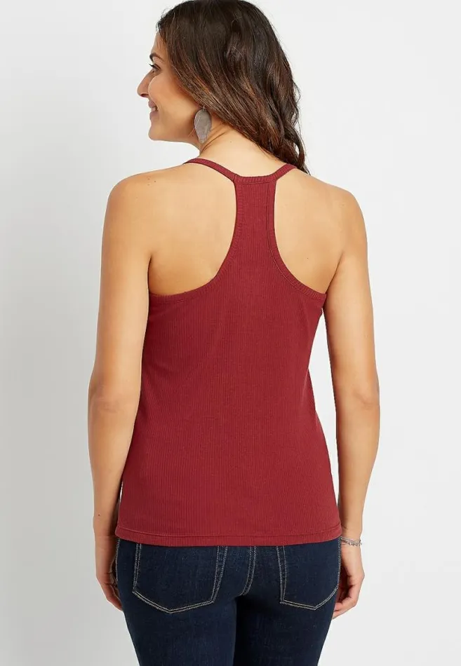 Women Solid Basic Racerback Ribbed Knit Cami Maurices Tops