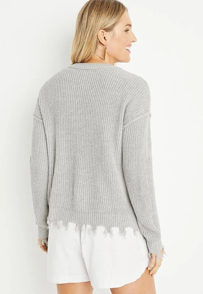 Women Solid Destructed Hem Button Down Cardigan Maurices Tops