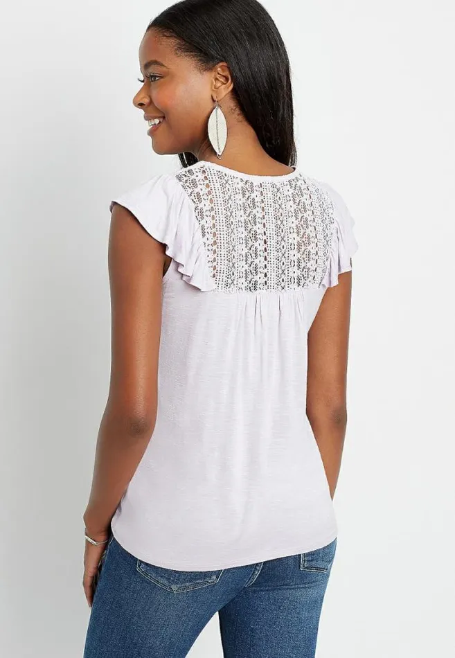 Women Solid Lace Yoke Tassel Top Maurices Tops
