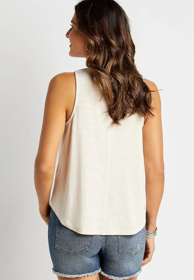 Women Solid Macrame High Neck Tank Top Maurices Tops