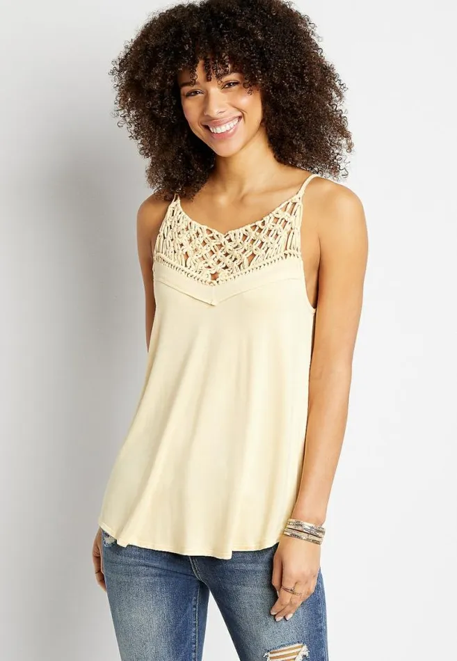 Women Solid Macrame Tank Top Maurices Tops