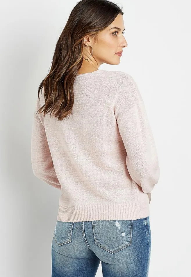 Women Solid Pointelle Front Pullover Sweater Maurices Tops