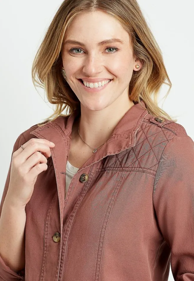 Women Solid Quilted Yoke Utility Jacket Maurices Tops