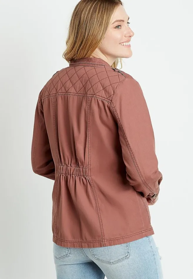 Women Solid Quilted Yoke Utility Jacket Maurices Tops