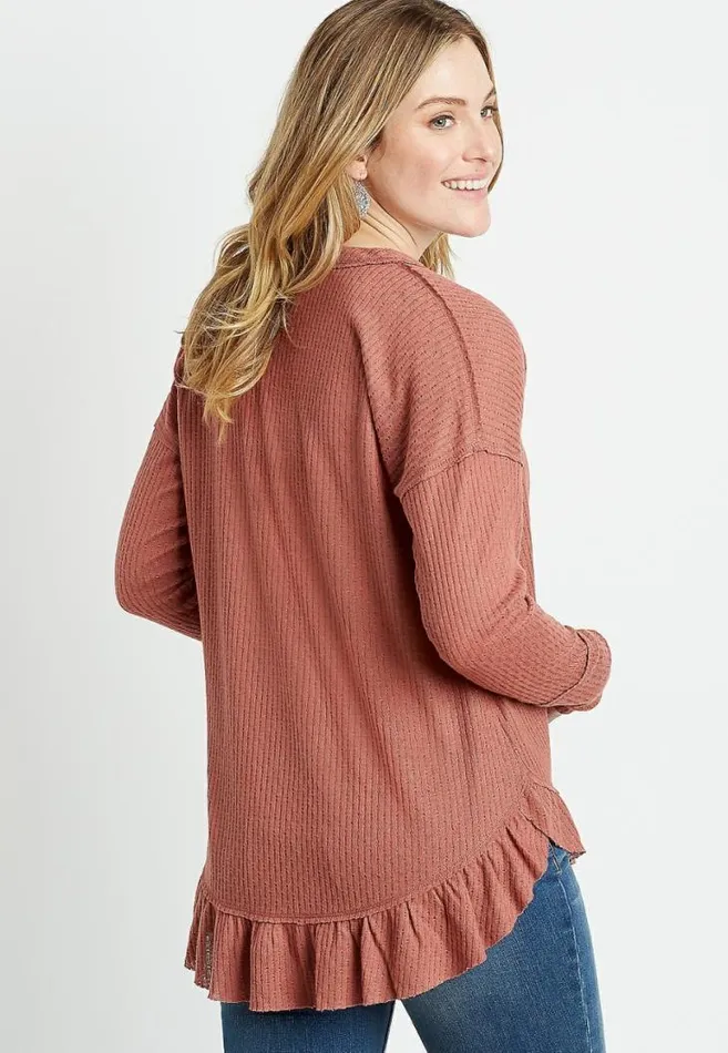 Women Solid Ruffle Hem Open Front Cardigan Maurices Tops