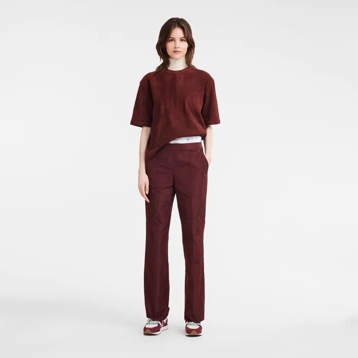 Women Straight Pants With Patch Burgundy Longchamp Trousers and Shorts