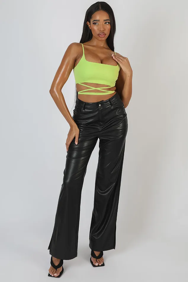 Women Strappy Square Neck Crop Top Lime Green Public Desire Tops