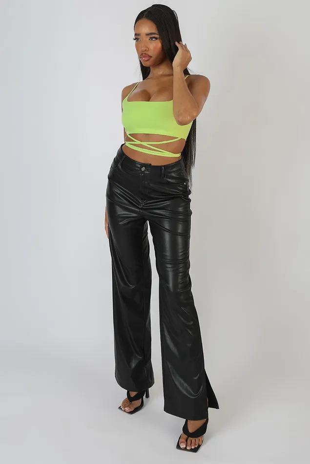 Women Strappy Square Neck Crop Top Lime Green Public Desire Tops