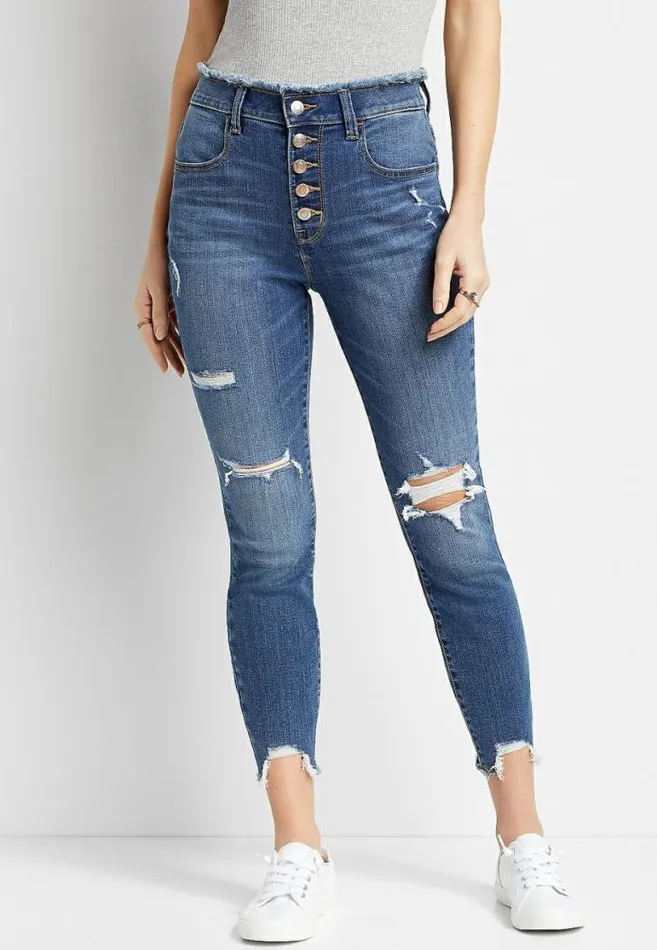 Women Super High Rise Medium Wash Button Fly Jegging Maurices Jeans