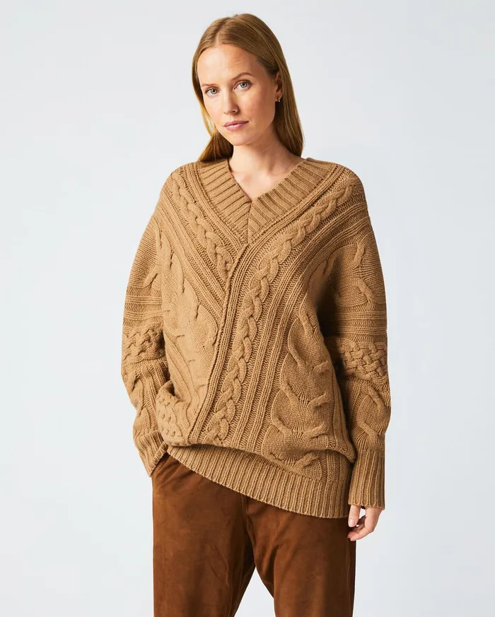 Women Sweaters and Knits Billy Reid Bias Cable Sweater Camel