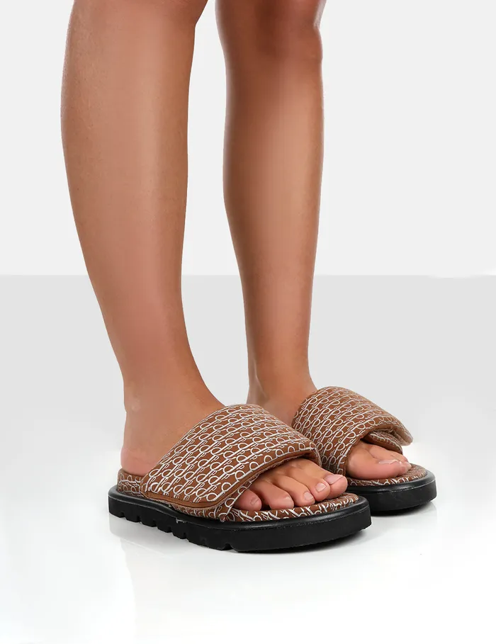 Women Sweeter Brown Nylon Padded Slide Sandals Brown Public Desire Holiday