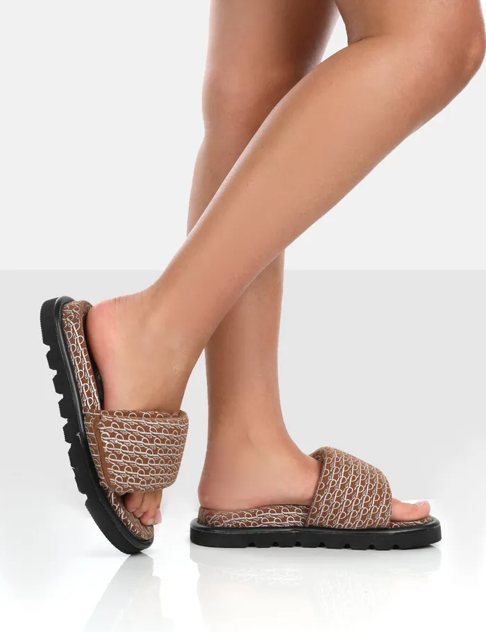 Women Sweeter Brown Nylon Padded Slide Sandals Brown Public Desire Holiday