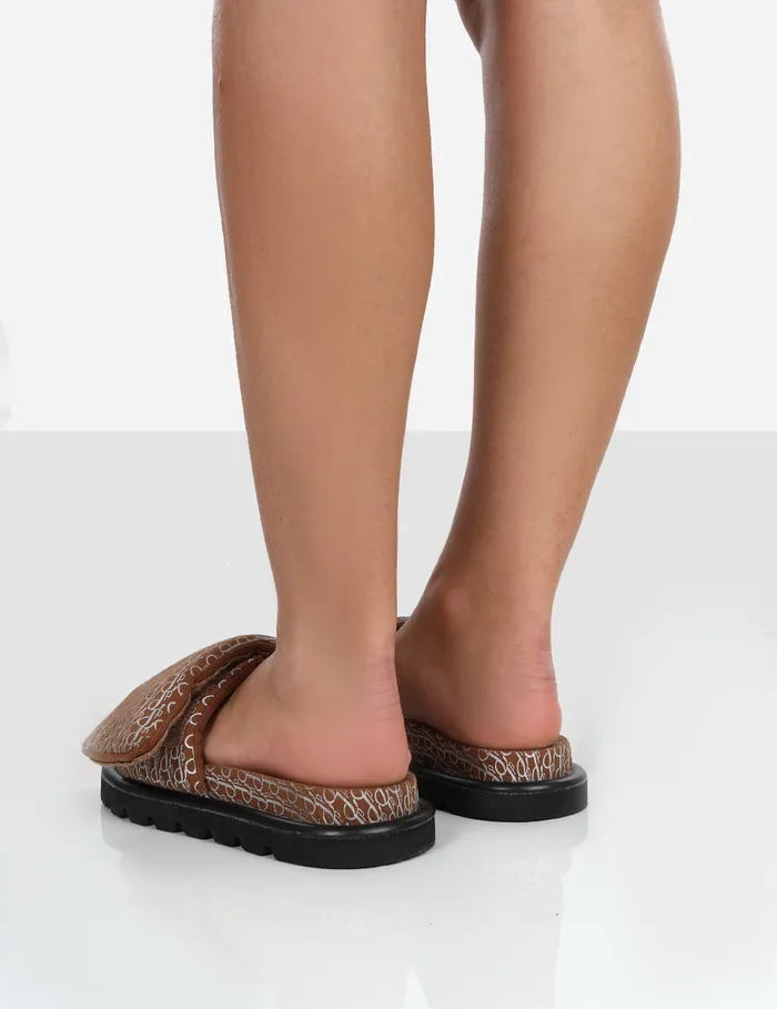 Women Sweeter Brown Nylon Padded Slide Sandals Brown Public Desire Holiday