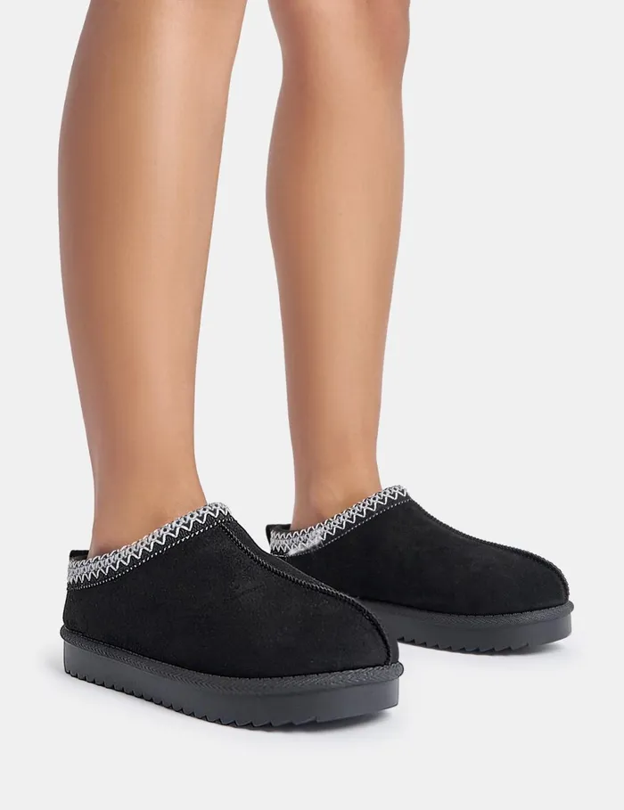 Women Tamsin Black Faux Suede Slipper Boots Black Public Desire Heeled Boots