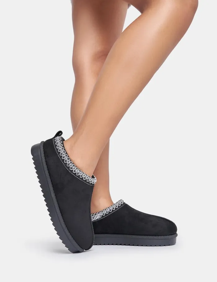 Women Tamsin Black Faux Suede Slipper Boots Black Public Desire Heeled Boots