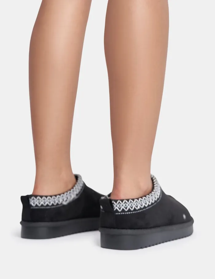 Women Tamsin Black Faux Suede Slipper Boots Black Public Desire Heeled Boots