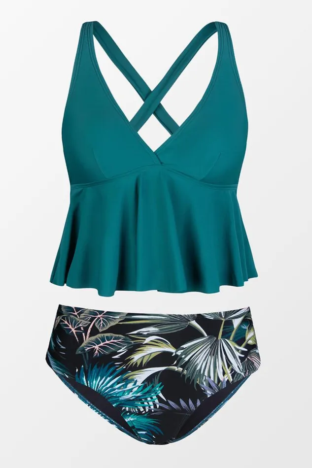 Women Tankini Cupshe Grace BayRuffled Tankini And High Waist Bikini Set Green