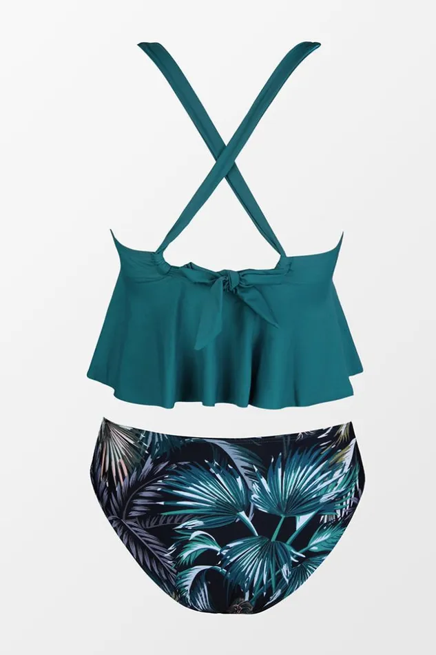 Women Tankini Cupshe Grace BayRuffled Tankini And High Waist Bikini Set Green