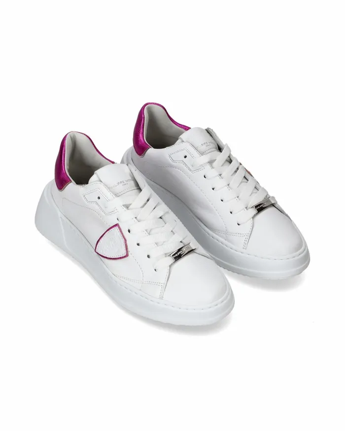 Women Temple WhiteFuchsia Low Sneakers Philippe Model Paris Casual