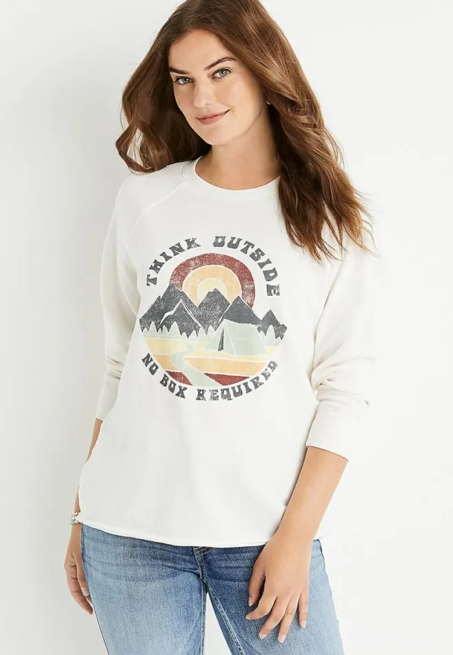 Women Think Outside Graphic Crew Neck Sweatshirt Maurices Tops