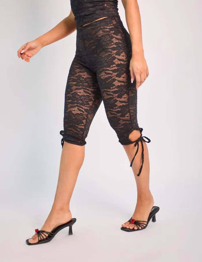 Women Tie Detail Lace Capri Leggings Black Black Public Desire Festival
