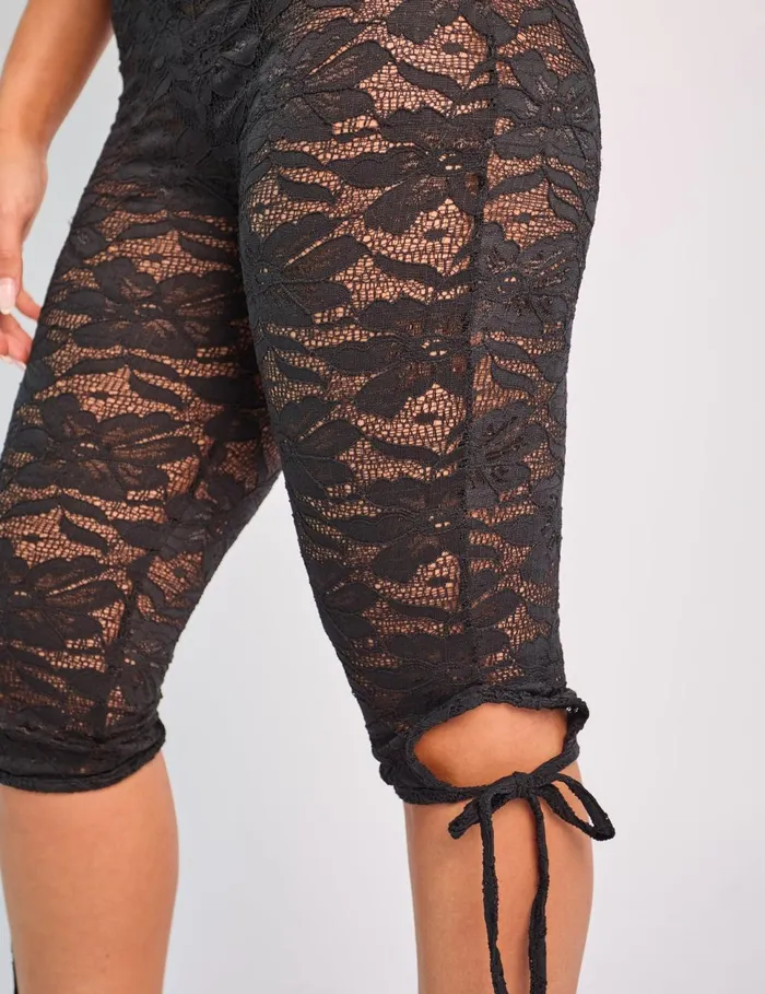 Women Tie Detail Lace Capri Leggings Black Black Public Desire Festival